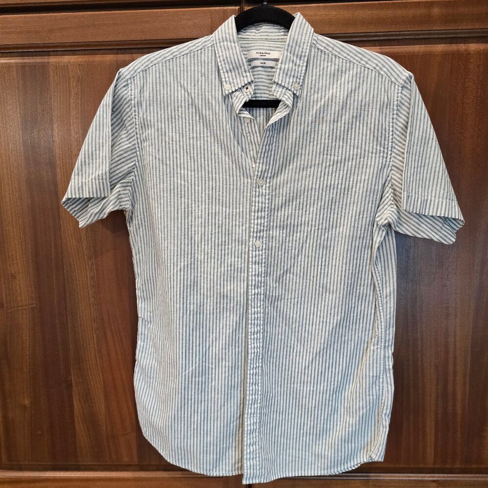 JACK and JONES Striped mens button down short sleeve shirt